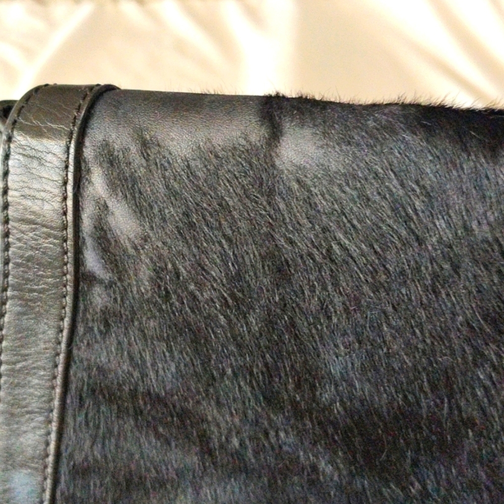 Fossil Genuine Black LEATHER and Calf Hair Bag Purse Crossbody Satchel Y2K - Picture 5 of 12